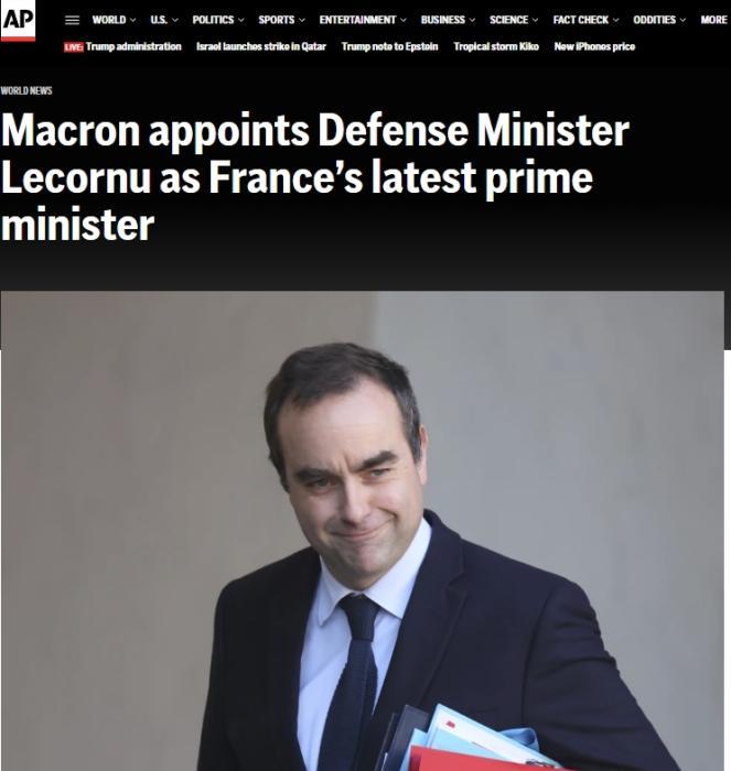 法国总统马克龙任命国防部长勒科尔尼为新总理